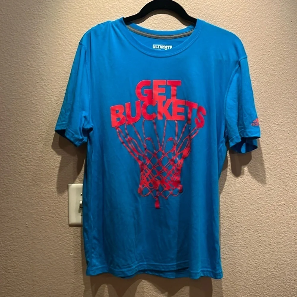 Adidas Men’s Basketball Get Buckets Blue T Shirt Climalite Size Large
